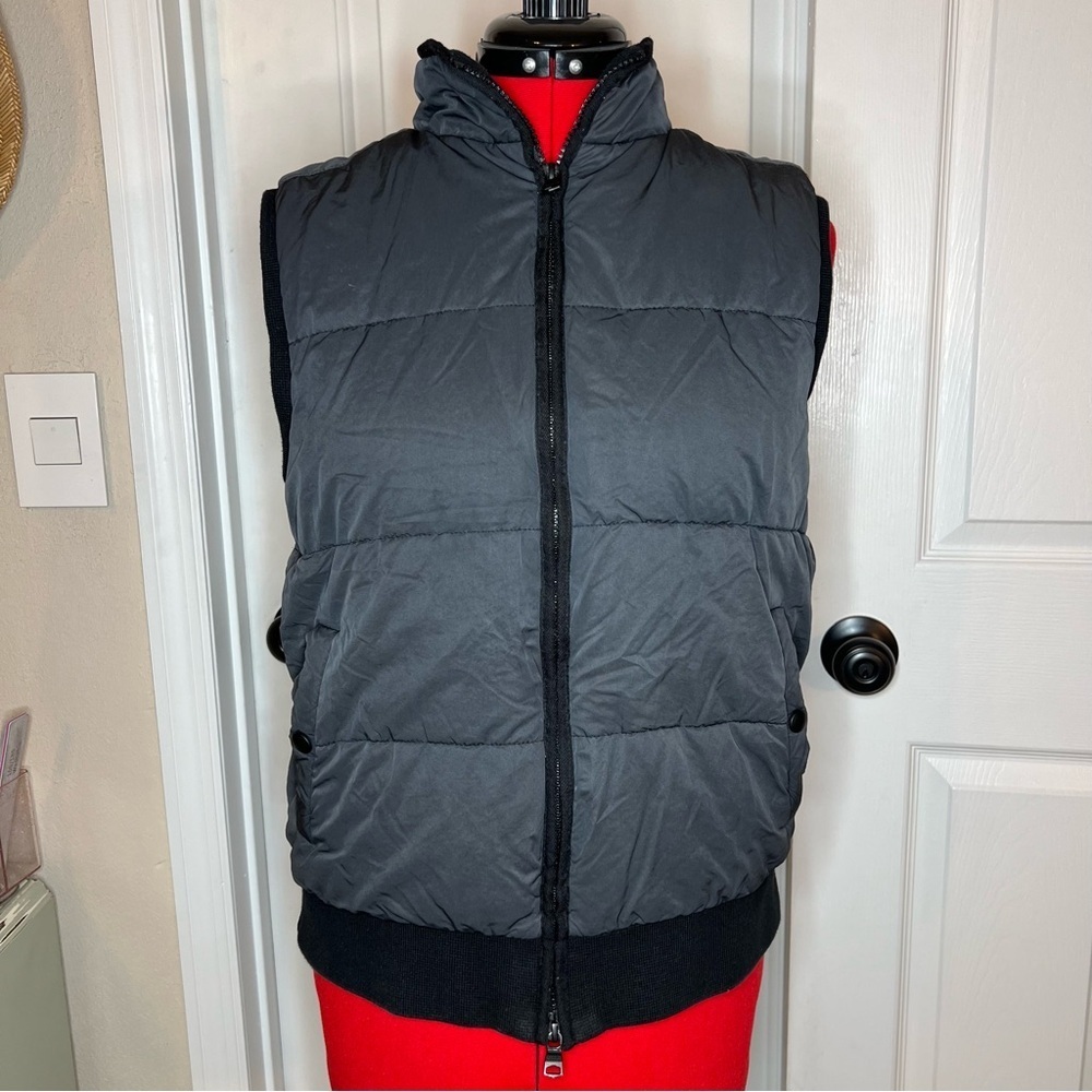 anana Republic Mens Medium Quilted Puffer Vest, Dark Gray Black, Pockets, lined